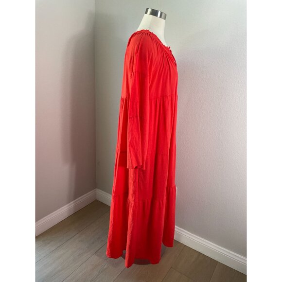 9seed Maxi Dress Womens Size 2 Majora Long Sleeve Dahila Front Neck Tie Tiered - Picture 13 of 16